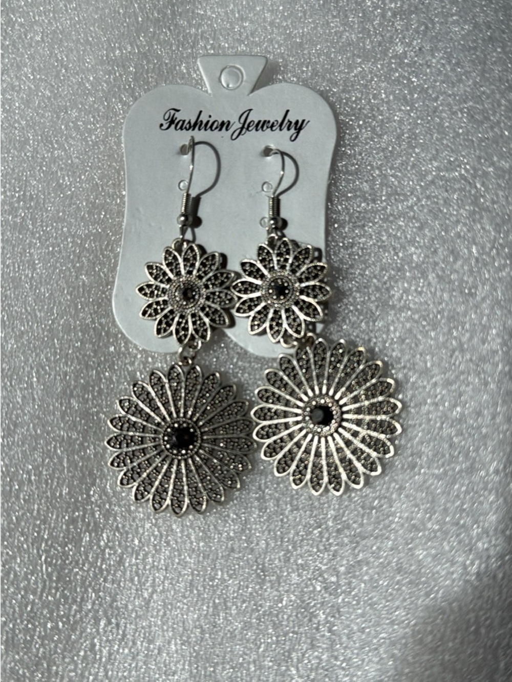 Fashion Jewelry Silver Floral Double Drop Filigree Earrings